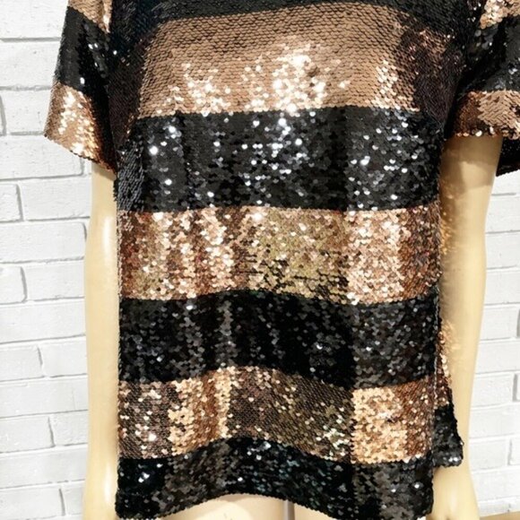 Anthropologie Maeve Short-Sleeve Sequin Striped Top - Size Large - Picture 4 of 13